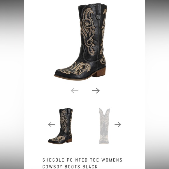 Women’s Embroidered Western Cowboy Boots in Black
faux leather 
Good condition - Picture 3 of 4